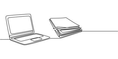 Laptop and documents on desk drawing vector