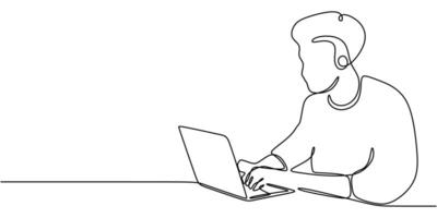 Person working at desk one line art vector