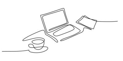 Laptop with Cup and Papers Drawing vector