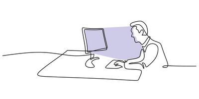 Man Working on Laptop Drawing vector
