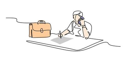 Man with Suitcase on Phone Drawing vector