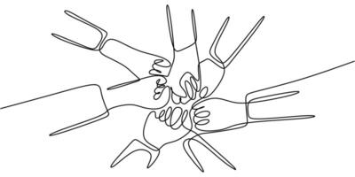 Hands together for teamwork one line art vector