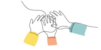 Joined hands in unity one line drawing vector