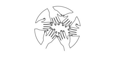 Unity through hands teamwork one line drawing vector