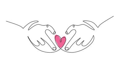 Heart in hands together one line drawing vector
