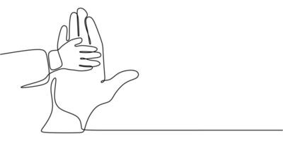 Father and child hands one line drawing vector