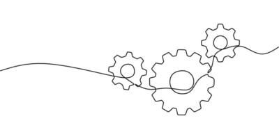 Interlocking industrial gears one line drawing vector
