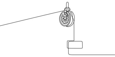 Lifting pulley mechanism one line drawing vector