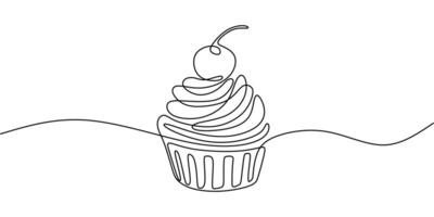 Cupcake with Cream Line Drawing vector