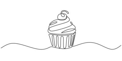 Cupcake with Cream Line Art vector
