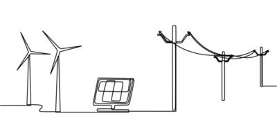 Power Grid with Wind Turbines Drawing vector