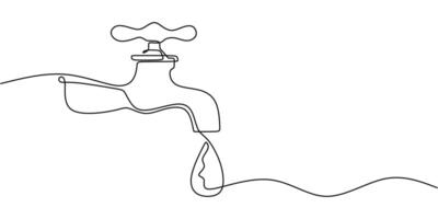 Water faucet drip for conservation continuous line drawing vector