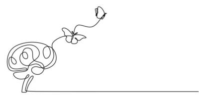 Butterfly emerging from brain transformation line art vector