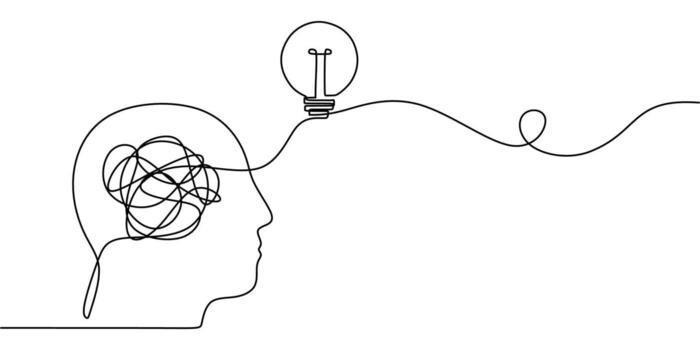 Brain maze problem solving one line drawing vector