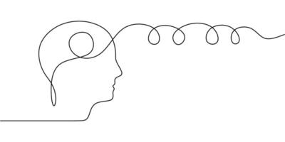 Head with unwinding thread one line drawing vector