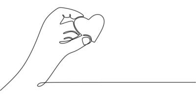 Hand holding a heart continuous line drawing vector