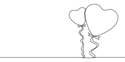Floating heart shaped balloon continuous line drawing vector
