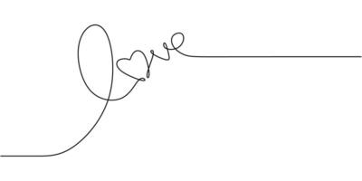 Love word typography with heart continuous line drawing vector