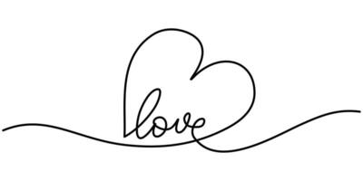 Love typography with heart symbol continuous line art vector