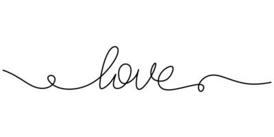 Typography of love with heart continuous line art vector