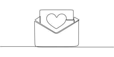 Love letter with heart continuous line drawing vector