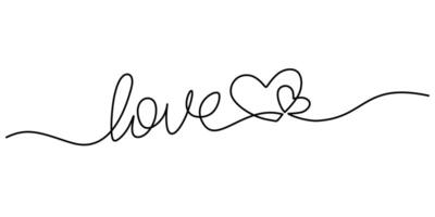 Heartfelt love word written with heart one line drawing vector