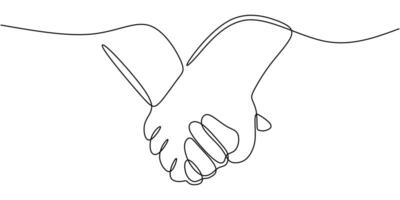 Holding hands for connection continuous line drawing vector