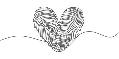 Fingerprints Forming Heart One Line Drawing vector