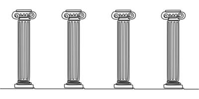 Ancient Greek columns one line art vector