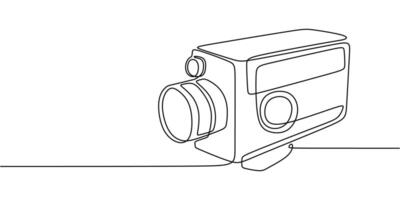 Retro camera with large lens one line drawing vector