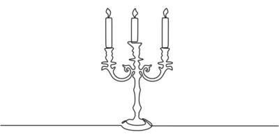 Classic candelabra with three candles line art vector