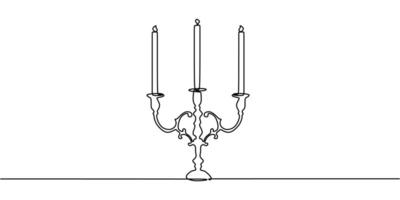 Minimalist three candle candelabra one line drawing vector