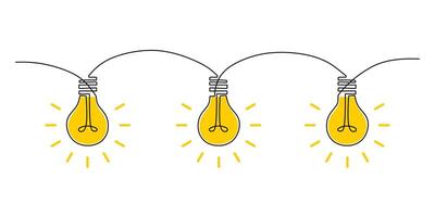 Minimalist one line drawing of hanging light bulbs, symbolizing creative ideas and innovation. vector
