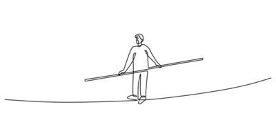 Continuous one line drawing of a man walking with a stick, representing resilience and determination. vector