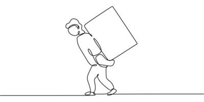 One line drawing of people carrying loads while walking, emphasizing effort and endurance in progress. vector