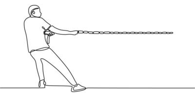 One line drawing of a man pulling a rope, representing determination and overcoming obstacles. vector