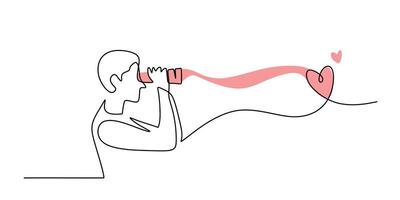 One line drawing of a man looking at a love symbol through binoculars, symbolizing the search for love and connection. vector