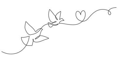 One line drawing of birds and a love symbol, symbolizing freedom, love, and connection. vector