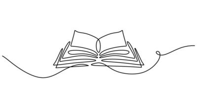 Continuous one line drawing of an open book, symbolizing knowledge, learning, and personal growth. vector