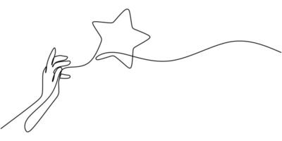 Hand reaching for the stars in continuous line drawing, symbolizing hope and aspiration. vector