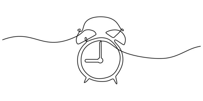 Continuous line drawing of a big alarm clock, representing reminders and new possibilities. vector