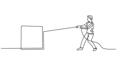 Man gripping a rope in continuous line drawing, representing determination and strength. vector