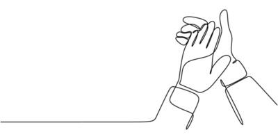 Clapping hands in continuous line drawing, symbolizing celebration and acknowledgment. vector