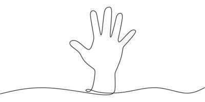 Hand palm facing forward in continuous line drawing, symbolizing stop and boundaries. vector