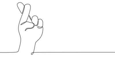Continuous line drawing of crossed fingers, symbolizing optimism and positive outcomes. vector