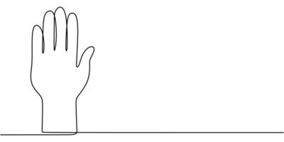 Continuous line drawing of a hand palm facing forward, symbolizing protection and warning. vector