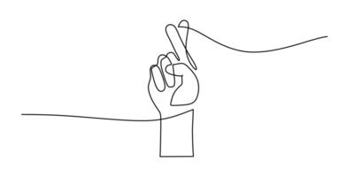 Crossed Fingers in Continuous Line Drawing. Hope Luck and Optimism Symbol vector