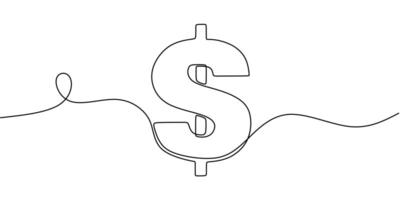Dollar Bill Icon one line drawing. Finance, business, and banking theme. Minimalist design. vector