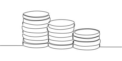 Coin Stack one line drawing. Finance, business, and banking theme. Minimalist design. vector