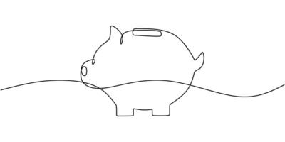 Piggy Bank one line drawing. Representing finance, business, and banking. Minimalist artwork. vector